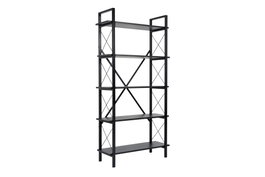Nordure Estantería Wood Black, Negro - Tablero Melamina y Metal, 90x180x33.5 cm